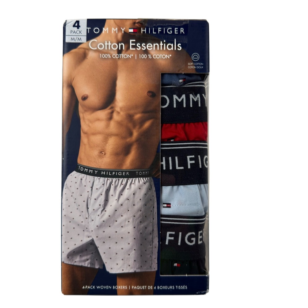 Tommy Hilfiger Mens 4-Pack Cotton Essentials Woven Boxers Medium Multicolor New